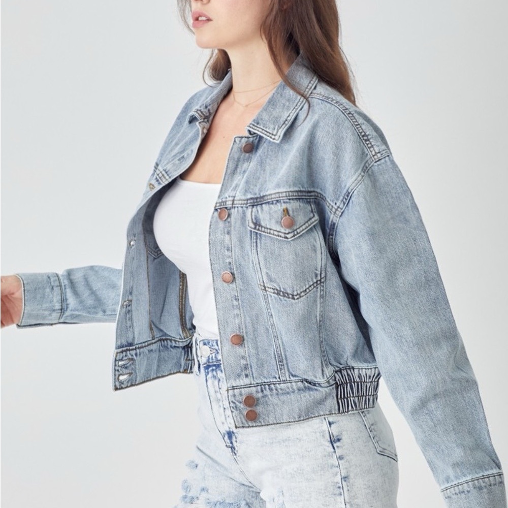 SOLD OUT RISEN Full Size Button Down Cropped Denim Jacket - Picture 3 of 6